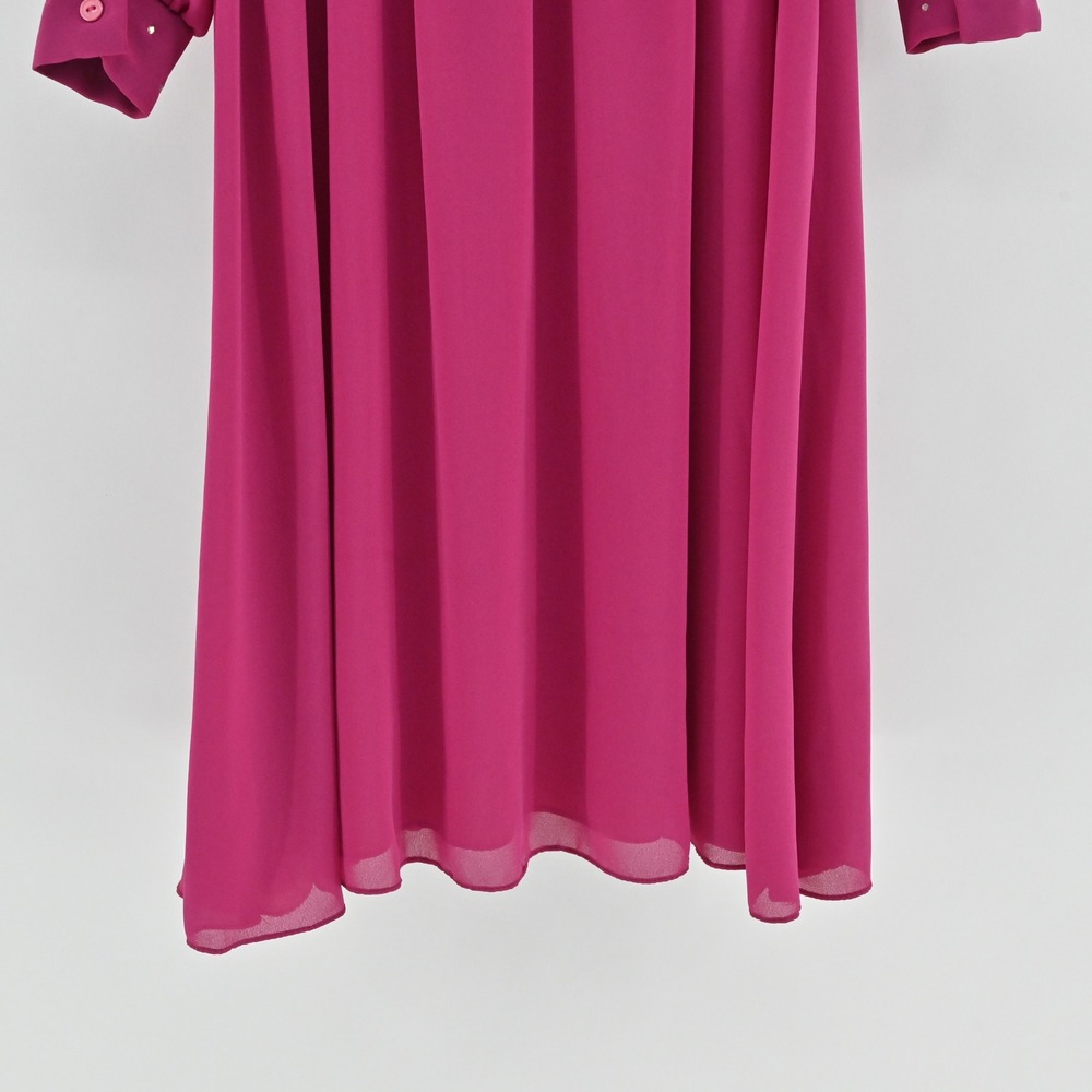 Vintage‎ 70s 80s Blouson Evening Midi Dress Sz 10 Pink Beaded Sequin Puff Sleeve - Picture 11 of 13